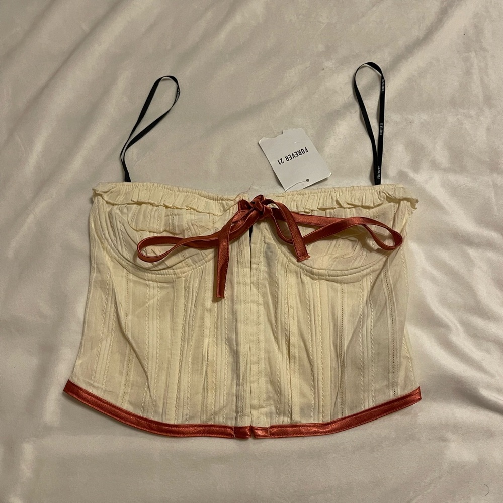 Forever 21 Cream and Red Corset Top w/tag size S